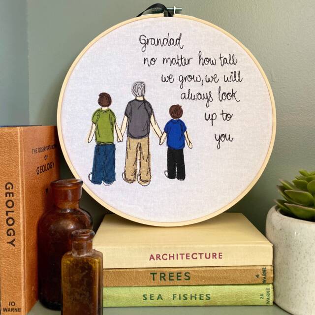 Grandad Picture Freehand Embroidered Decorative Hanging Hoop - image 1
