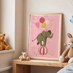 Elephant Nursery Poster, Cute Animal Wall Art, Baby Room Decor, Kids Bedroom Print, Playroom Circus Artwork - thumbnail 3