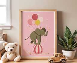 Elephant Nursery Poster, Cute Animal Wall Art, Baby Room Decor, Kids Bedroom Print, Playroom Circus Artwork - thumbnail 1