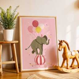 Elephant Nursery Poster, Cute Animal Wall Art, Baby Room Decor, Kids Bedroom Print, Playroom Circus Artwork - thumbnail 2