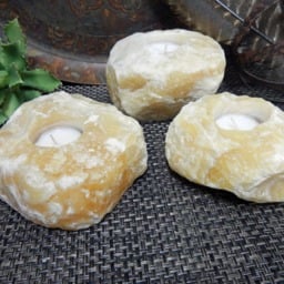 Mexican Orange Calcite Crystal Tea Light Candle Holder - thumbnail 3