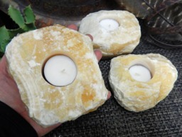 Mexican Orange Calcite Crystal Tea Light Candle Holder - thumbnail 1