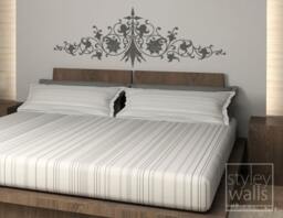 Ornate Bed Headboard Vinyl Wall Decal, Head Decal Sticker, Room Decor Sticker - thumbnail 1
