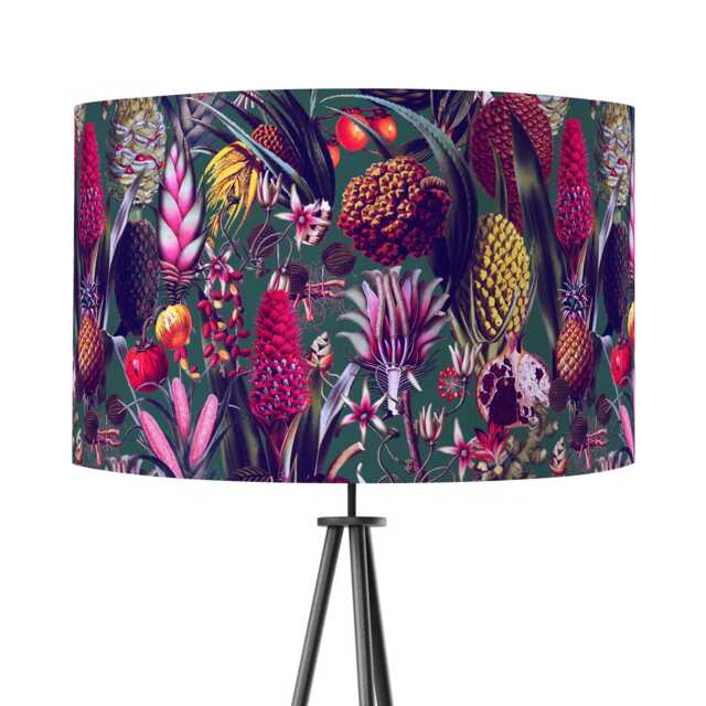 Dark Green Tropical Flowers Print Velvet Lampshade 25cm 30cm 35cm 40cm 45cm - Drum Lamp Shade Handmade Home Decor Ceiling Bright Floral - image 1