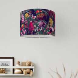 Dark Green Tropical Flowers Print Velvet Lampshade 25cm 30cm 35cm 40cm 45cm - Drum Lamp Shade Handmade Home Decor Ceiling Bright Floral - thumbnail 3