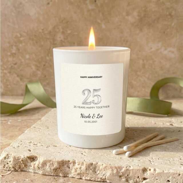 Personalised 25Th Anniversary Candle, Silver Wedding Gift, Custom 25 Years Happy Together Present - image 1