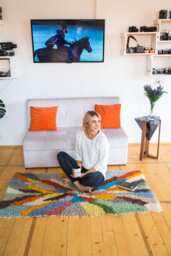Colorful Wool Rug Thick Woven Mat, Bohemian Home Decor - thumbnail 1