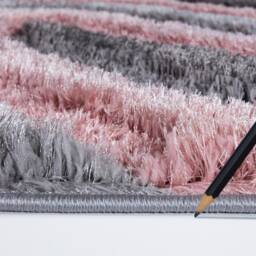 New Silky Soft Blush Pink, Grey, Silver, Tufted Swirl 3D Design Rug - thumbnail 2