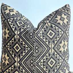 Black Neutral Tribal Hemp Hand Woven Natural Dye Color Lumbar Pillow Cover - Stains - thumbnail 2