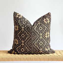 Black Neutral Tribal Hemp Hand Woven Natural Dye Color Lumbar Pillow Cover - Stains - thumbnail 1