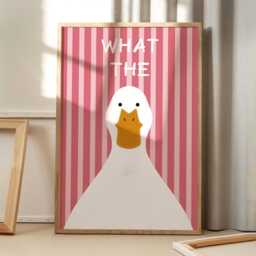 What The Duck Art Canvas Poster, Cartoon Wall Art, Funny Aesthetic Decor, Retro Home Printed Gift - thumbnail 1
