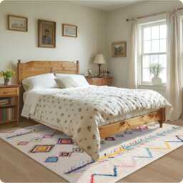 White Moroccan Berber Rug With Colorful Pattern, Shag Rug, Large 9x12 Handmade Area - thumbnail 3