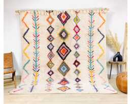 White Moroccan Berber Rug With Colorful Pattern, Shag Rug, Large 9x12 Handmade Area - thumbnail 1