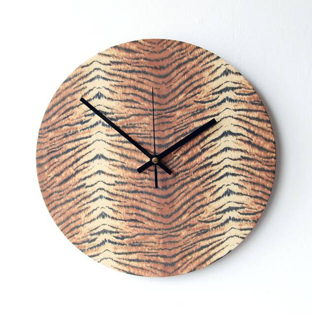 Tiger Skin Clock - Print Fabric Faux Decoupage Animal Brown & Beige - image 1
