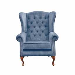 Chesterfield High Back Wing Chair & Stool - Presented in Luxury Blue Velvet The Kensington - thumbnail 3