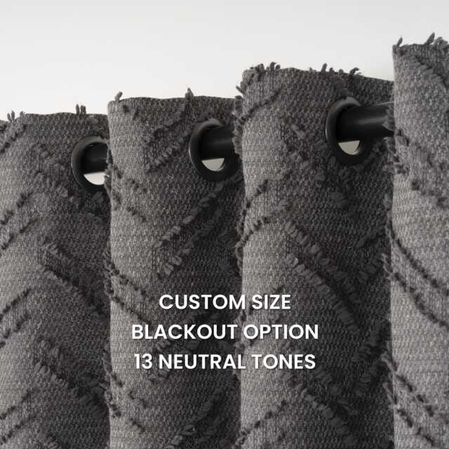 Linen Look Dark Gray Chevron Curtains Custom Size Drapes - image 1