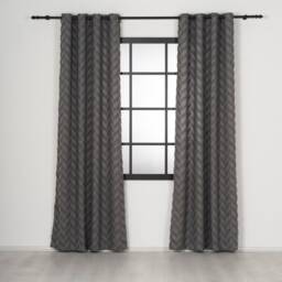 Linen Look Dark Gray Chevron Curtains Custom Size Drapes - thumbnail 2