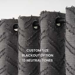 Linen Look Dark Gray Chevron Curtains Custom Size Drapes - thumbnail 1