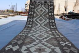 2x6 Ft Afghan Kilim Short Runner Rug, Turkmen Flatweave Handmade Wool Oriental Gray Natural Veg Rug Hallway - thumbnail 1