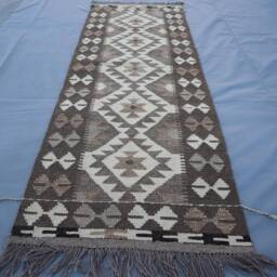 2x6 Ft Afghan Kilim Short Runner Rug, Turkmen Flatweave Handmade Wool Oriental Gray Natural Veg Rug Hallway - thumbnail 2