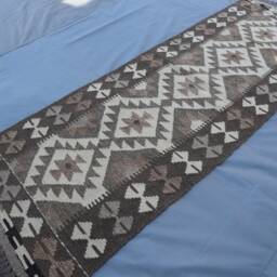 2x6 Ft Afghan Kilim Short Runner Rug, Turkmen Flatweave Handmade Wool Oriental Gray Natural Veg Rug Hallway - thumbnail 3