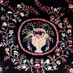 Cushion Cover Entirely Hand-Embroidered in Petit Point Floral Pattern On A Black Background With Border - thumbnail 2