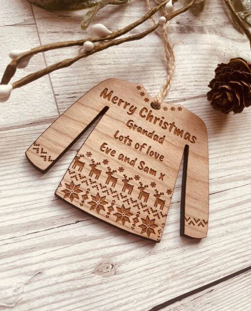 Personalised Christmas Jumper Decoration - T-Shirt Tree Sweater Wooden Decorations - image 1
