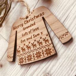 Personalised Christmas Jumper Decoration - T-Shirt Tree Sweater Wooden Decorations - thumbnail 3