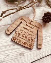 Personalised Christmas Jumper Decoration - T-Shirt Tree Sweater Wooden Decorations - thumbnail 1
