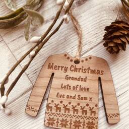 Personalised Christmas Jumper Decoration - T-Shirt Tree Sweater Wooden Decorations - thumbnail 2