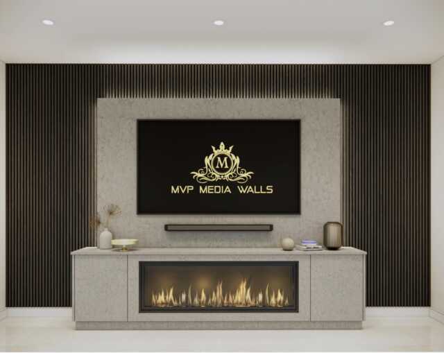 Media Wall Package - 2M Floor Standing Unit 40' Electric Fire Tv Panel - image 1