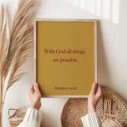 Matthew 1926 Verse Print - With God All Things Are Possible Inspirational Bible Art, Christian Wall Decor, Faith Gift, Religious - thumbnail 2