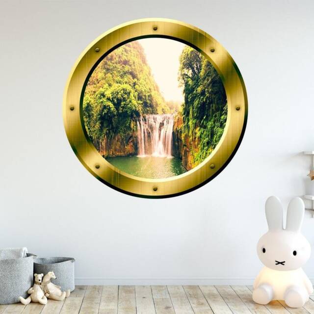 Waterfall 3D Porthole Vinyl Forest Scenery Decal Wall Art - Vwaq Gp13 - image 1