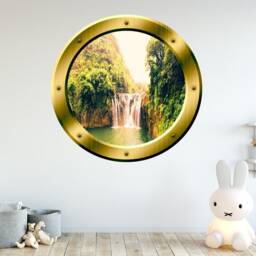 Waterfall 3D Porthole Vinyl Forest Scenery Decal Wall Art - Vwaq Gp13 - thumbnail 1