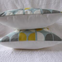 Handmade Circle Print Cushion Cover, Duck Egg Blue & Mustard Yellow 16 Inch - thumbnail 4