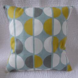 Handmade Circle Print Cushion Cover, Duck Egg Blue & Mustard Yellow 16 Inch - thumbnail 2