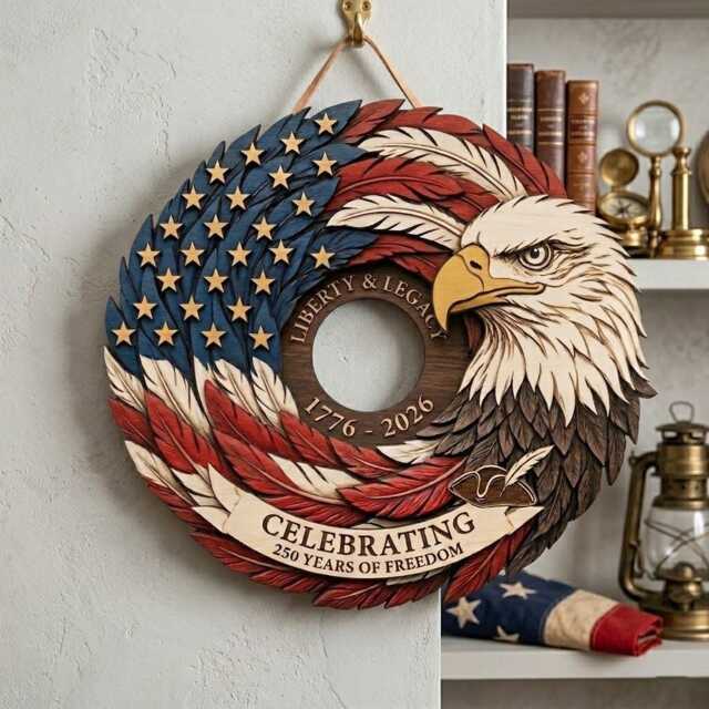 America 250 Wooden Door Sign, Patriotic Eagle Wall Decor, Fourth Of July Hanger, Semiquincentennial Celebration Sign 1776-2026 - image 1