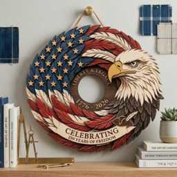 America 250 Wooden Door Sign, Patriotic Eagle Wall Decor, Fourth Of July Hanger, Semiquincentennial Celebration Sign 1776-2026 - thumbnail 4