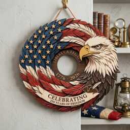 America 250 Wooden Door Sign, Patriotic Eagle Wall Decor, Fourth Of July Hanger, Semiquincentennial Celebration Sign 1776-2026 - thumbnail 1