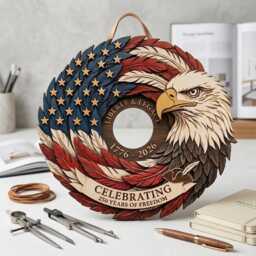 America 250 Wooden Door Sign, Patriotic Eagle Wall Decor, Fourth Of July Hanger, Semiquincentennial Celebration Sign 1776-2026 - thumbnail 2