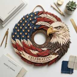 America 250 Wooden Door Sign, Patriotic Eagle Wall Decor, Fourth Of July Hanger, Semiquincentennial Celebration Sign 1776-2026 - thumbnail 3