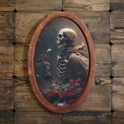 Skeleton Portrait Wood Wall Plaque Gothic Home Decor - 24x16In, Wooden Oval Painting, Skeleton Painting, Oval Art, Wooden - thumbnail 3