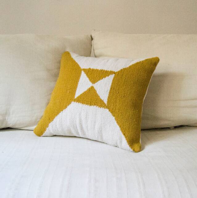 Yellow Arrows Handmade Kilim Cushion Cover Boho Bohemian Throw Pillow White Mustard Southwestern Flatwoven Ethical Sustainable Minimalist