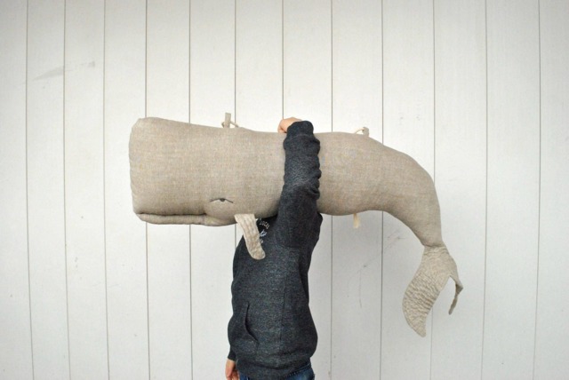 Linen Whale Pillow Or Wall Hanging Decor, Large Stuffed Animal Cushion - image 1