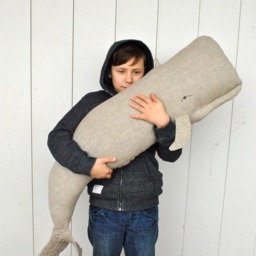 Linen Whale Pillow Or Wall Hanging Decor, Large Stuffed Animal Cushion - thumbnail 2