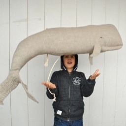 Linen Whale Pillow Or Wall Hanging Decor, Large Stuffed Animal Cushion - thumbnail 3