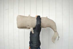 Linen Whale Pillow Or Wall Hanging Decor, Large Stuffed Animal Cushion - thumbnail 1