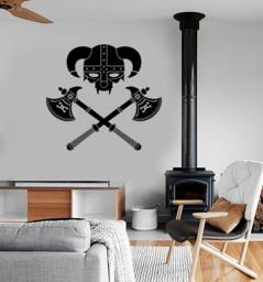 Wall Vinyl Viking Helmet Warrior Guaranteed Quality Decal Mural Art 1641Dz - thumbnail 1