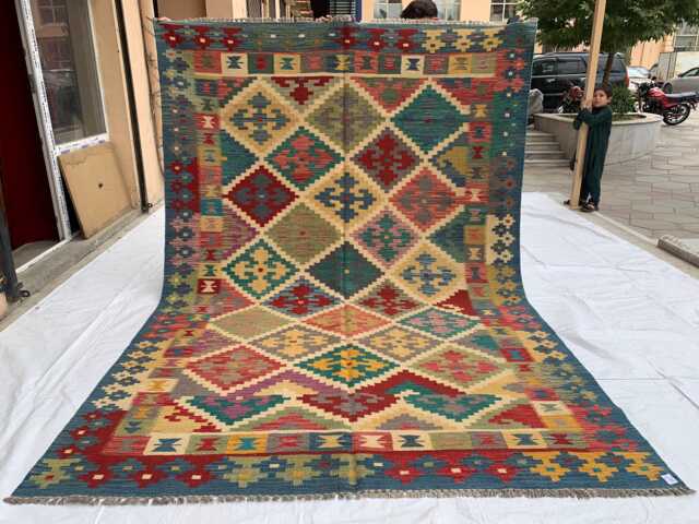 Handwoven Afghan Chobi Kilim Rug Tribal Wool Flatweave, 6.5x9.6 Ft - image 1