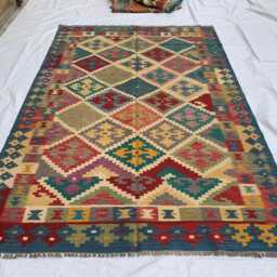 Handwoven Afghan Chobi Kilim Rug Tribal Wool Flatweave, 6.5x9.6 Ft - thumbnail 2